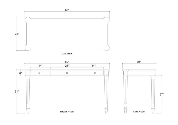 Kelly 3 Drawer Desk In True White-Blue Hand Home