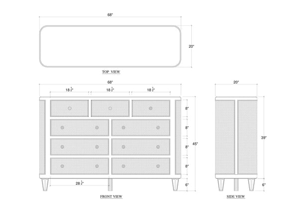 Lexington 9 Drawer Dresser w/ Rattan-Blue Hand Home