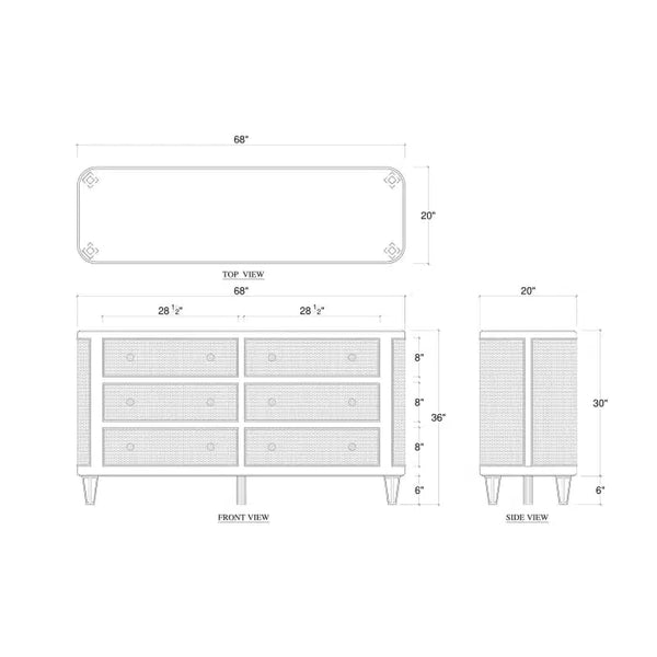 Lexington 6 Drawer Dresser w/ Rattan-Blue Hand Home