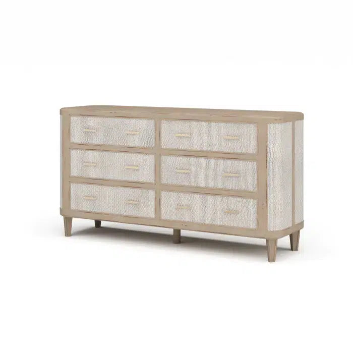 Lexington 6 Drawer Dresser w/ Rattan-Blue Hand Home