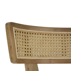 Beatrice Dining Chair In Fruitwood W/ Arctic White Performance Fabric & Rattan Natural On Back-Blue Hand Home