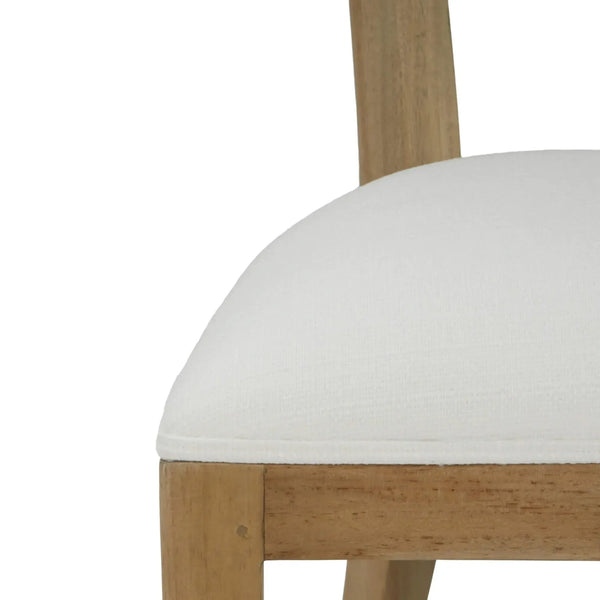 Beatrice Dining Chair In Fruitwood W/ Arctic White Performance Fabric & Rattan Natural On Back-Blue Hand Home