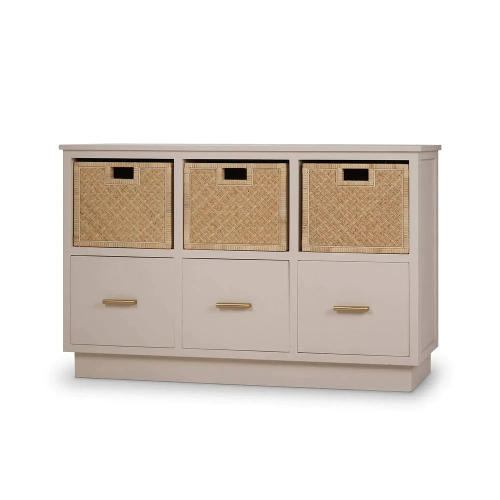 Dakota Storage Unit w/ 3 Drawers & Rattan Baskets-Blue Hand Home