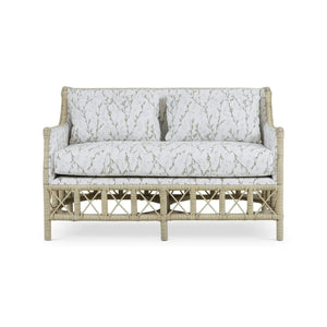 Rabana Rattan Loveseat in Natural Rattan w/ Whisper Word Fabric Cushion-Blue Hand Home