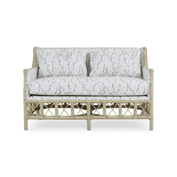 Rabana Rattan Loveseat in Natural Rattan w/ Whisper Word Fabric Cushion-Blue Hand Home