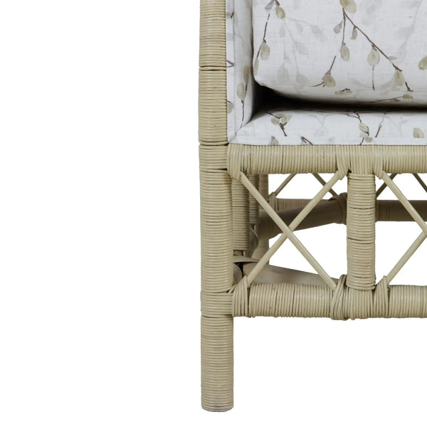 Rabana Rattan Loveseat in Natural Rattan w/ Whisper Word Fabric Cushion-Blue Hand Home