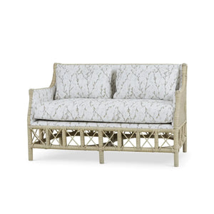 Rabana Rattan Loveseat in Natural Rattan w/ Whisper Word Fabric Cushion-Blue Hand Home