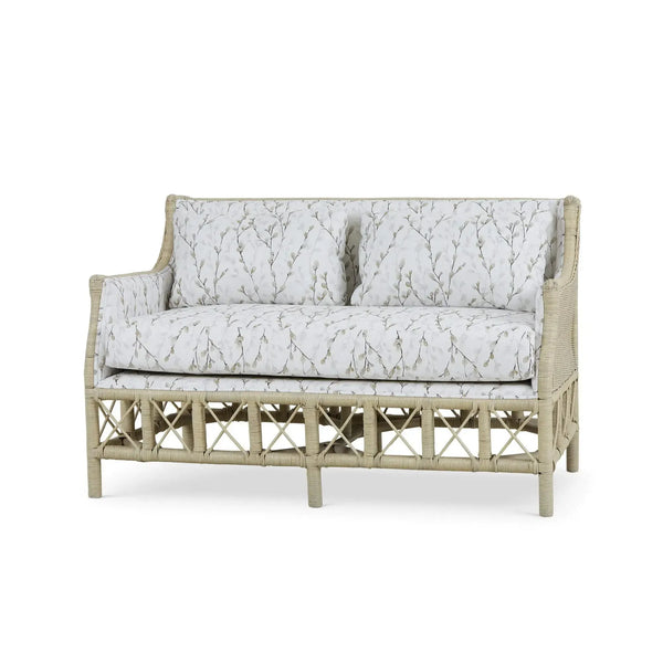 Rabana Rattan Loveseat in Natural Rattan w/ Whisper Word Fabric Cushion-Blue Hand Home