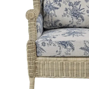 Marina Rattan Chair in Natural Rattan w/ Le Jardin Blue Fabric-Blue Hand Home