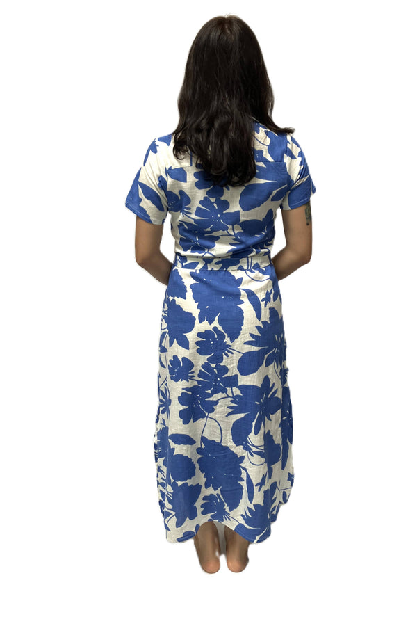 Carrie Cotton Dress-Blue White-Blue Hand Home