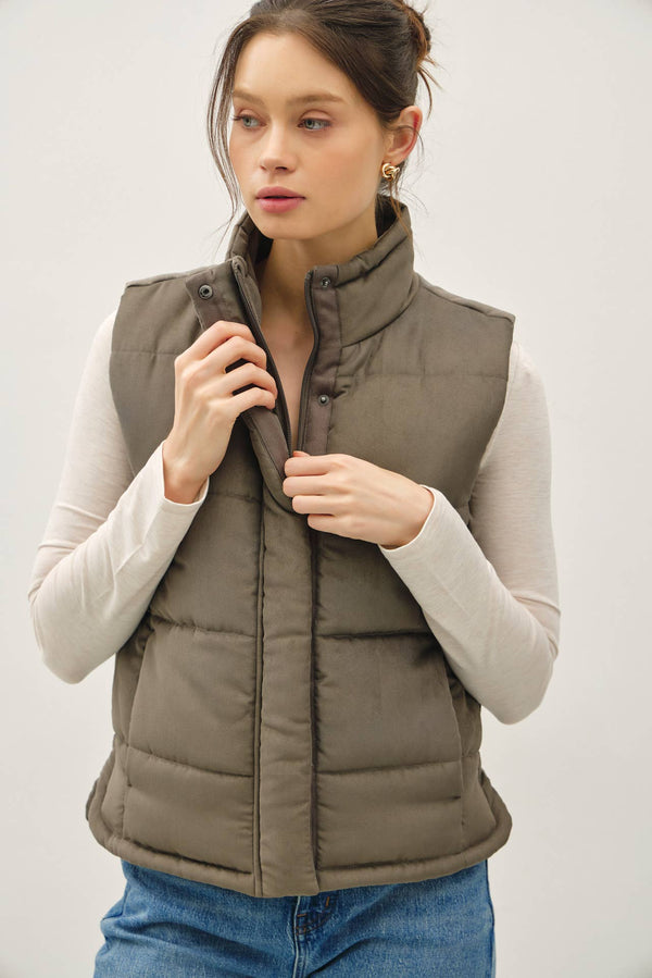 NEW COLOR-SUEDE LIKE PUFFER VEST-Blue Hand Home