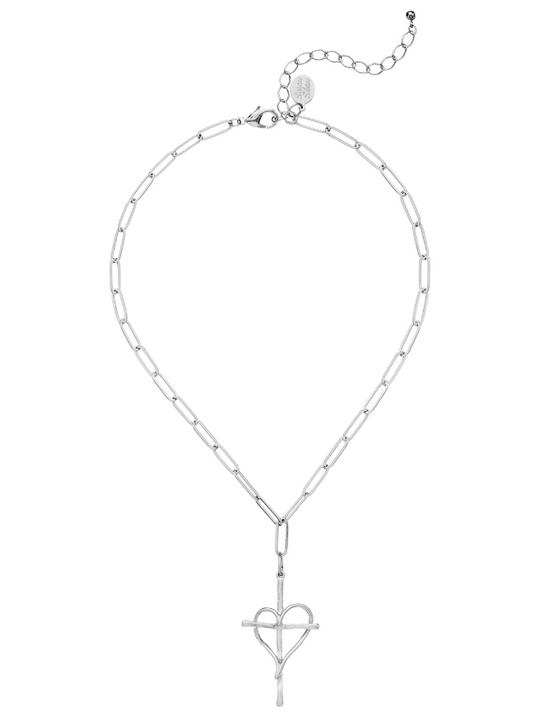 Silver Heart Cross Necklace