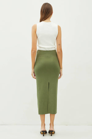 KNITTED HIGH RISE MIDI SKIRT-Blue Hand Home