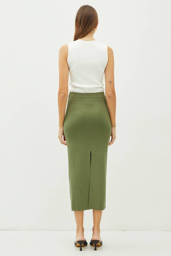 KNITTED HIGH RISE MIDI SKIRT-Blue Hand Home