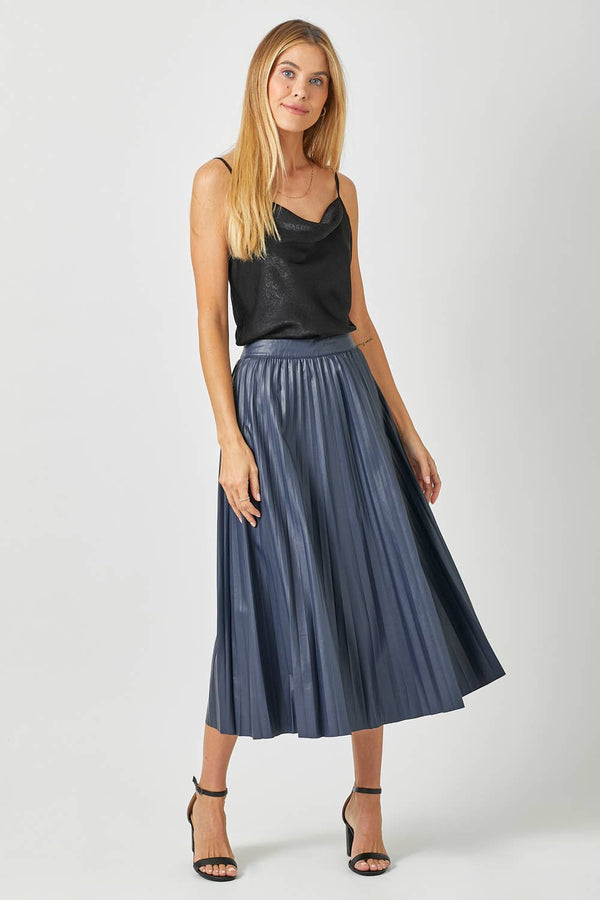 60289 Leather Pleating Skirt-Blue Hand Home