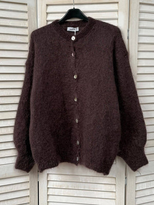 Cropped cardigan in 80% kid mohair-Blue Hand Home