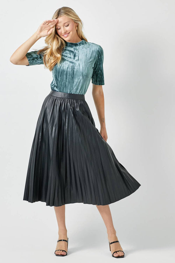 60289 Leather Pleating Skirt-Blue Hand Home