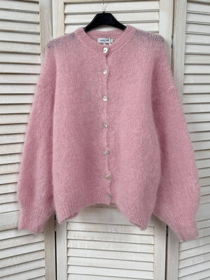 Cropped cardigan in 80% kid mohair-Blue Hand Home