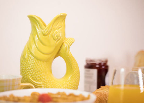 Yellow Gluggle Jug-Blue Hand Home