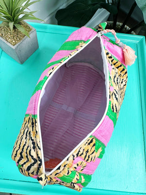 Quilted Makeup Bags | Cosmetic Toiletry Bag | Tiger Print-Blue Hand Home