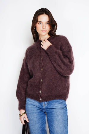 Cropped cardigan in 80% kid mohair-Blue Hand Home