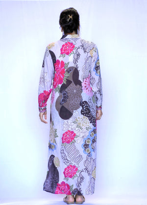 Seraphina Shirt Dress Beige Brown-Blue Hand Home