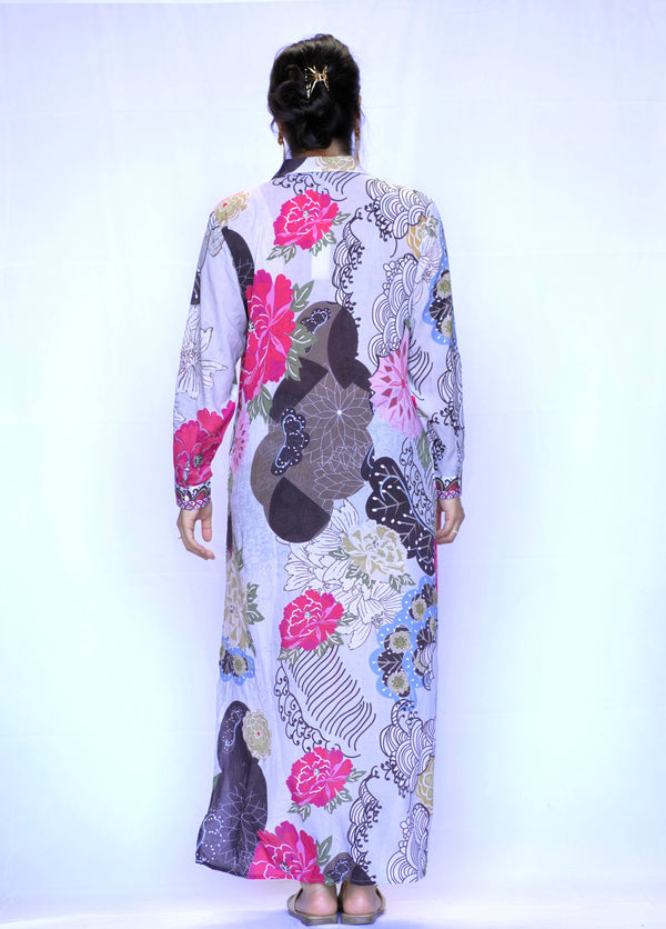 Seraphina Shirt Dress Beige Brown-Blue Hand Home