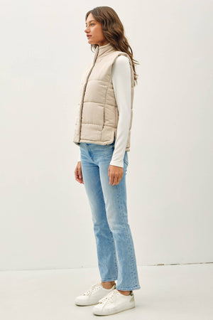 NEW COLOR-SUEDE LIKE PUFFER VEST-Blue Hand Home