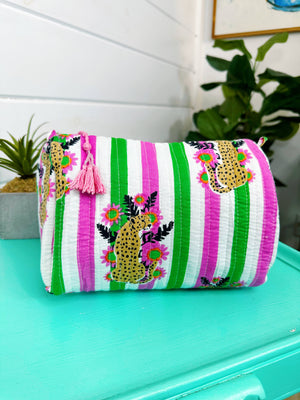 Quilted Makeup Bag | Travel Cosmetic Toiletry Bag | Jaguars-Blue Hand Home