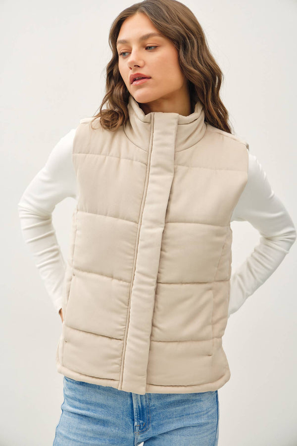 NEW COLOR-SUEDE LIKE PUFFER VEST-Blue Hand Home