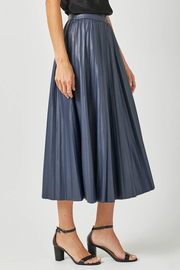 60289 Leather Pleating Skirt-Blue Hand Home