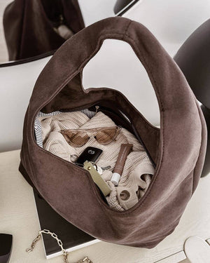 Monaco Shoulder Bag - Suede Chocolate-Blue Hand Home