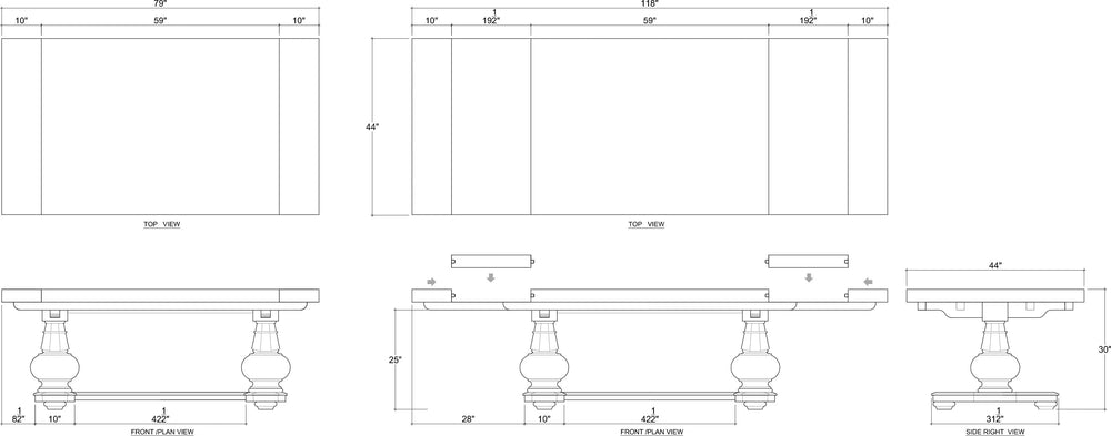 Lambeth Extension Breadboard Dining Table 79'' extends to 118''' w/o Grooves-Blue Hand Home