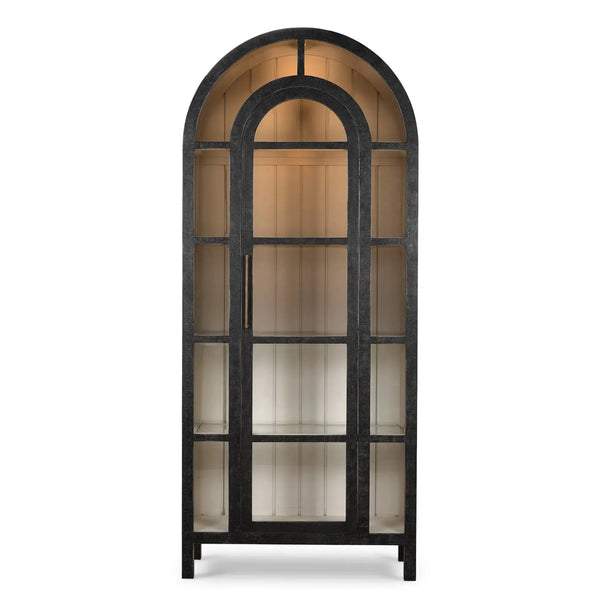 Vannes Display Cabinet w/ Glass Shelves and LED Lights-Blue Hand Home