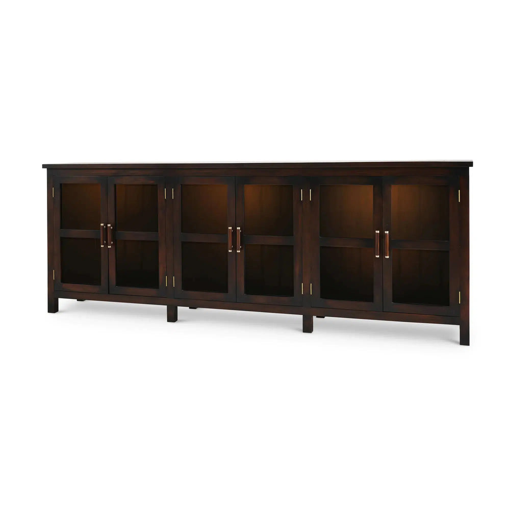 Madrone 6 Door Sideboard w/ Glass Shelves w/ 3 LED-Blue Hand Home