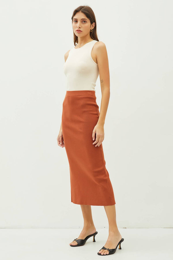 KNITTED HIGH RISE MIDI SKIRT-Blue Hand Home
