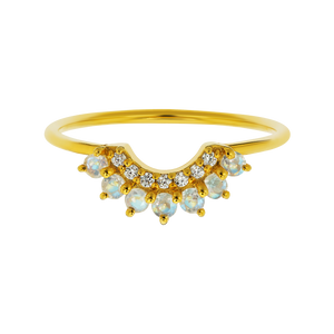 Moonstone and Diamond Rainbow Arc Ring-Blue Hand Home