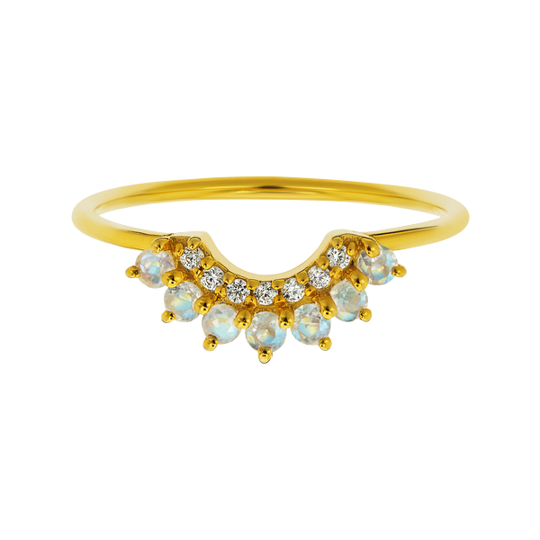 Moonstone and Diamond Rainbow Arc Ring-Blue Hand Home