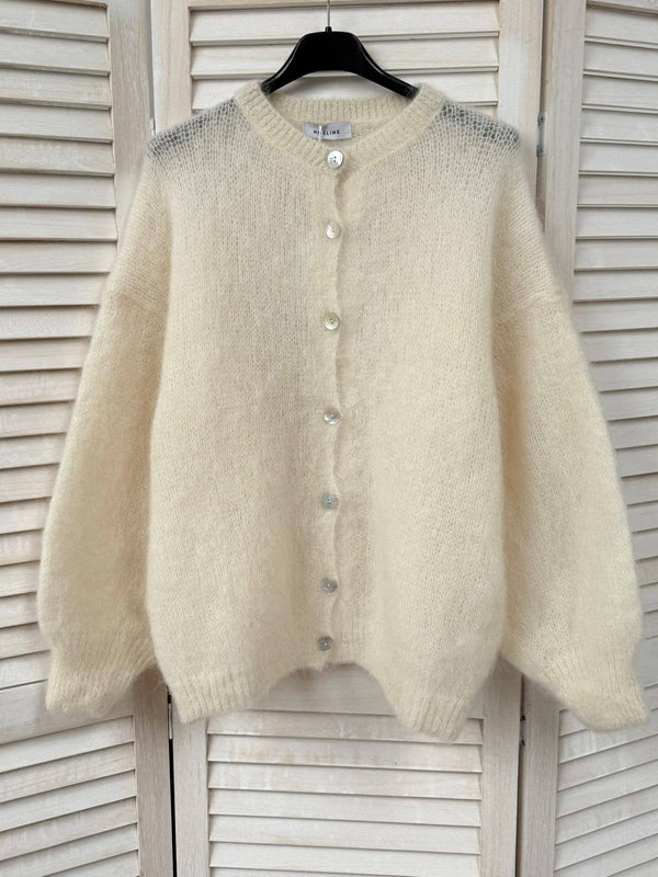 Cropped cardigan in 80% kid mohair-Blue Hand Home