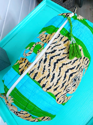 Cosmetics Bag | Quilted Makeup Bags | Toiletry Bag | Tiger-Blue Hand Home