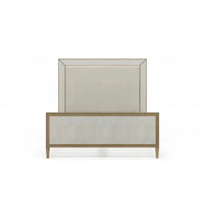 Belgravia Upholstered Queen Bed in Sandbar. Upholstered in Dinara Natural Performance Fabric w/ White Rattan.-Blue Hand Home