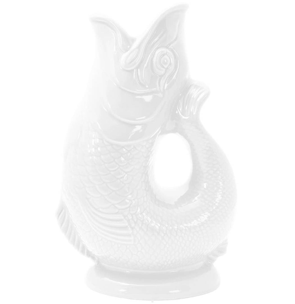 White Gluggle Jug-Blue Hand Home