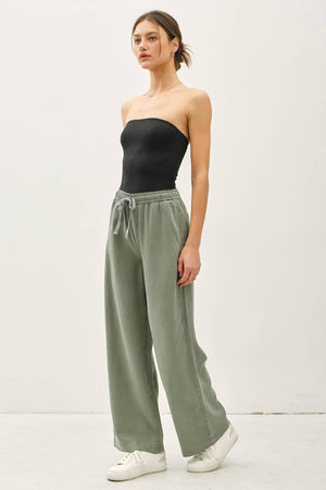 TENCEL WIDE LEG PANTS-Blue Hand Home