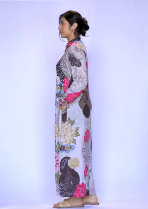 Seraphina Shirt Dress Beige Brown-Blue Hand Home