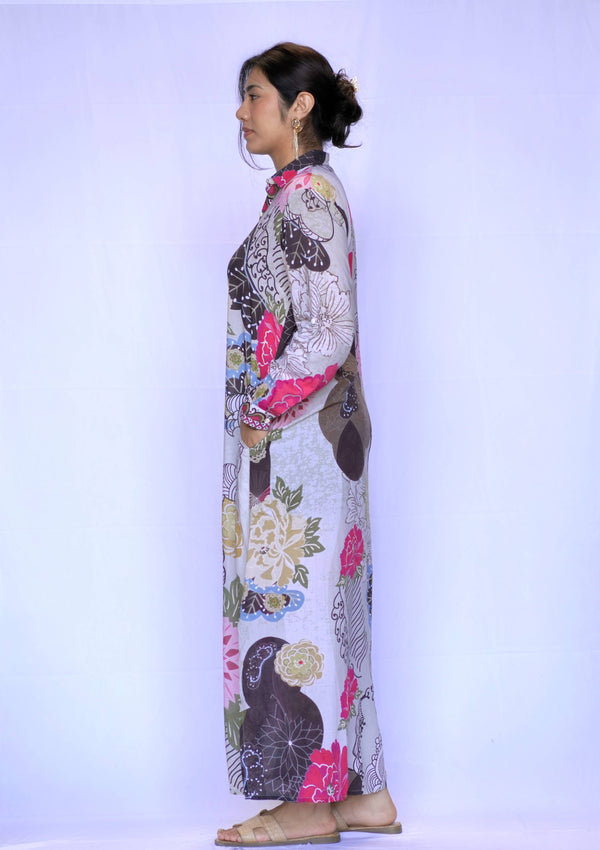 Seraphina Shirt Dress Beige Brown-Blue Hand Home