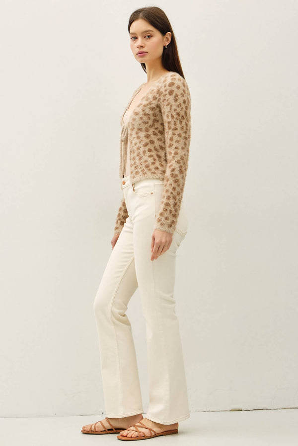 FUZZY LEOPARD JAQUARD FRONT TIE CARDIGAN-Blue Hand Home