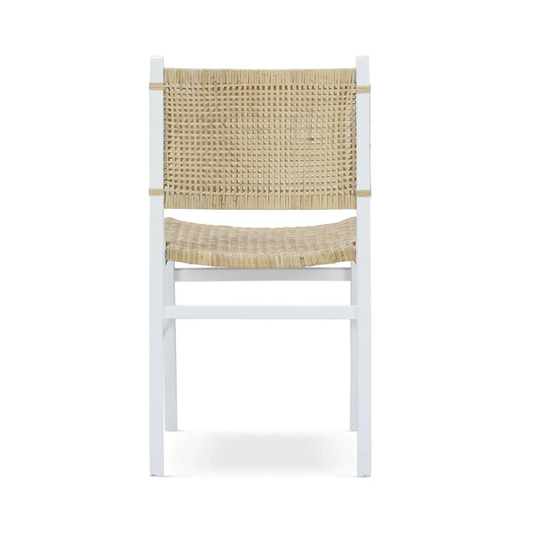 Logan Teak Dining Chair in True White Finish w/ Rattan Natural Seat & Back-Blue Hand Home
