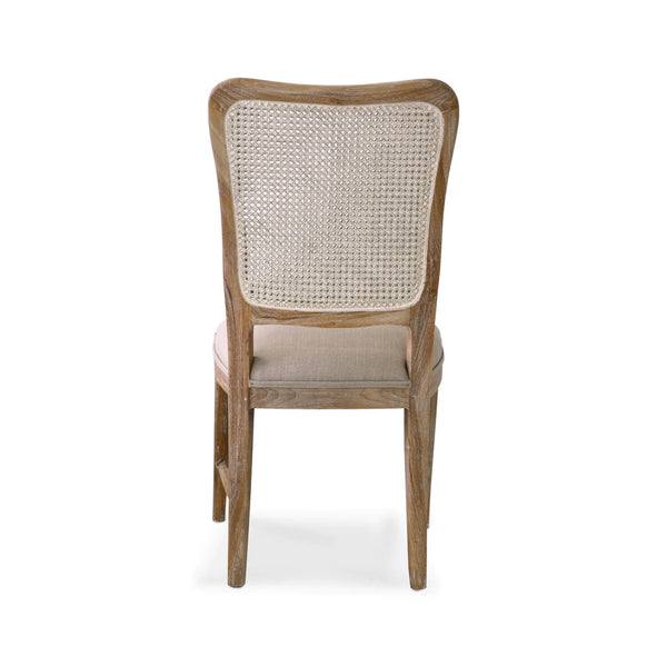 Laurna Teak Dining Chair In Teak White Wash w/ Seat in Camelot Performance Fabric & White Wash Rattan Back-Blue Hand Home