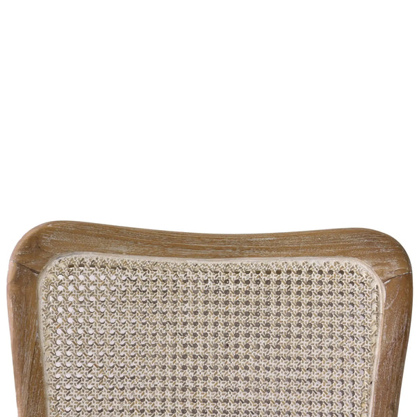 Laurna Dining Chair w/ Upholstered Seat & Rattan Back - Teak-Blue Hand Home