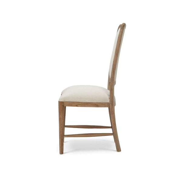 Laurna Teak Dining Chair In Teak White Wash W/ Natural Performance Fabric-Blue Hand Home